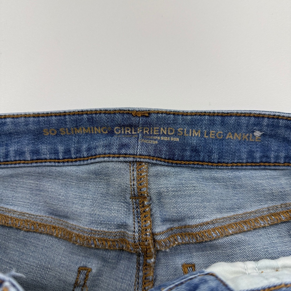 Chicos So Slimming Girlfriend Slim Leg Ankle Jeans Floral Embroidered Blue 00R - Picture 4 of 15